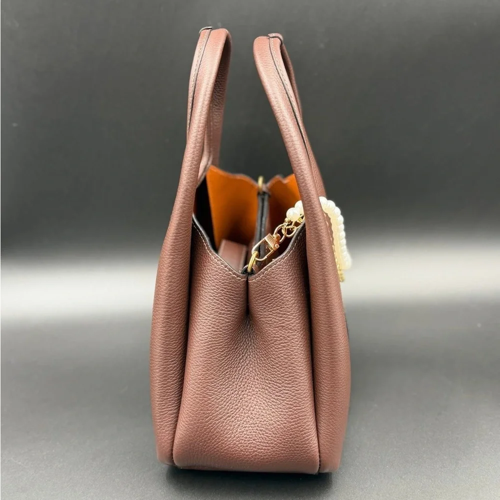 Coach Brown Leather Shoulder Bag with Pearl Chain - Picture 5 of 9